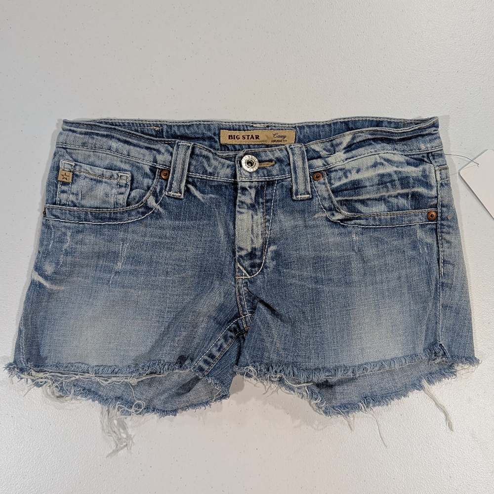Big Star Blue Jean Shorts with Embroidery & Distressed Hem
